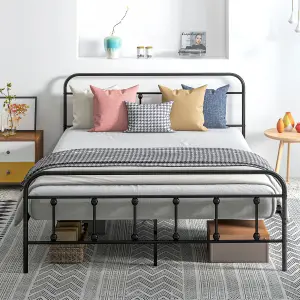 HOMCOM 5ft Metal King Platform Bed Frame w/ Underbed Storage Headboard Black