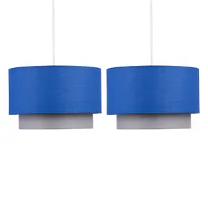 First Choice Lighting Pair of Blue & Grey 2 Tier Light Shades