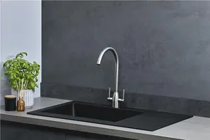 Liquida KAV860BL 1.0 Bowl Composite Reversible Black Kitchen Sink And Waste Kit