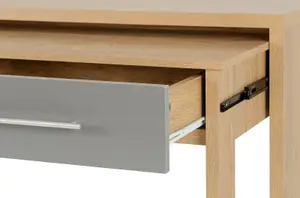 Seville 2 Drawer Slider Desk in Grey Gloss Light Oak Effect Veneer