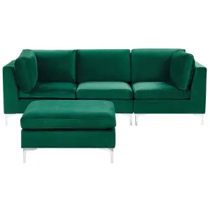 3 Seater Modular Velvet Sofa with Ottoman Green EVJA