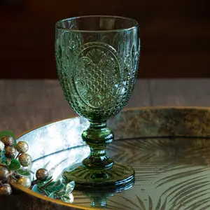 Set of 6 Vintage Luxury Green & Clear Drinking Wine Glass Wine Goblets 310ml