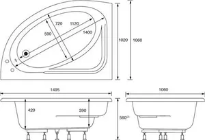 Cooke & Lewis Strand White Standard Acrylic Left-Handed Corner Bath (l)1495mm (w)1060mm