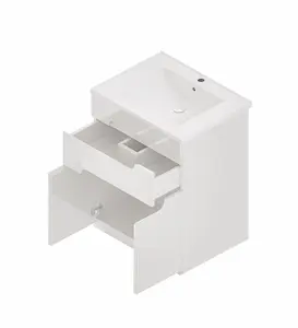 600mm floor standing white bathroom vanity unit with basin and drawers