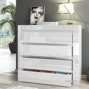 Furneo Modern White 4 Drawer Chest of Drawers Cabinet Storage Matt & High Gloss Clifton17