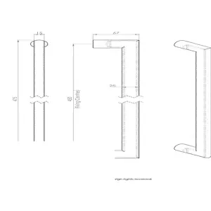 2x Flat D Bar Door Pull Handle 475 x 15mm 350mm Fixing Centres Satin Steel