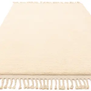 Cream Shaggy Kilim Modern Plain Rug Easy to clean Living Room and Bedroom-120cm X 170cm