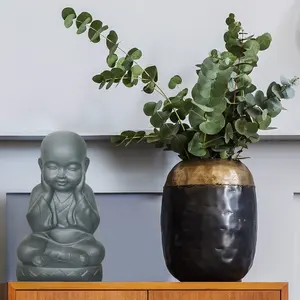 Buddha Statue Indoor and Outdoor, Grey Stone Effect Feng Shui Ornament, Buddha Baby Monk Figurine L20 W17 H35 cm