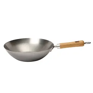 School of Wok Wok Star Flat Bottom Wok, Carbon Steel, Silver, 10.5-Inch