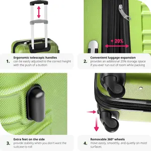 Suitcase Set - 4 hard-shell suitcases with telescopic handle, swivel wheels - green