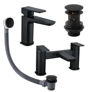 Zoia Black Basin & Bath Filler Tap Package Inc Basin & Bath Waste