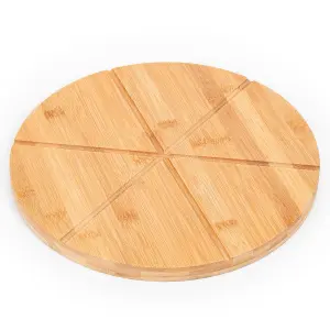 Woodluv Bamboo Pizza Cake Serving Cutting Platter Board, 13" (30cm) 6 sections Wooden Snack Canape Platter