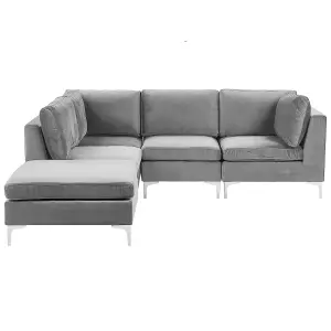 Corner Sofa with Ottoman EVJA Grey Velvet Right Hand