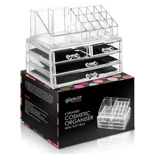 GLAMSMAKED 4-Drawer Transparent Acrylic Makeup Organizer for Clear Cosmetic Storage