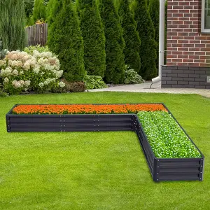 Charcoal Black L-Shaped Galvanized Steel Garden Flower Bed L207 x W277 x H30