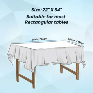 White Plastic Table Cover, Disposable Wipe Clean Waterproof Tablecloth - 54"x72"