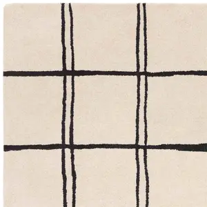 Monochrome Chequered Wool Modern Shaggy Handmade Rug For Living Room Bedroom & Dining Room-120cm X 170cm