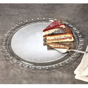 Queensway Home & Dining 37cm Diameter Round Clear Glass Patisserie Serving Dish Cake Fruit Plate Tray