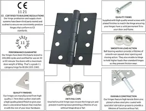 EAI - 4" Door Hinges & Screws G11 FD30/60 - 102x76x2.7mm Square - Black Pack of 2 Pairs