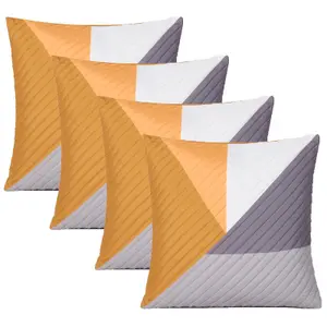 4 Pack Geometric Pinsonic Cushion Covers, Ochre - 45 x 45cm