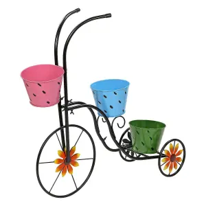 Metal Bicycle Planter Basket Stand - Decorative Flower Pot Cart for Garden Patio Deck Entry and Porch Décor