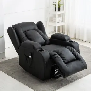 Caesar Dual Motor Electric Rise Recliner Bonded Leather Armchair Electric Lift Riser Chair (Black)