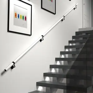 Matt White Stair Handrail Kit & Matt Black Brackets - 3.6m X 40mm