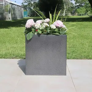 40cm Zinc Silver & Black Textured Square Planter