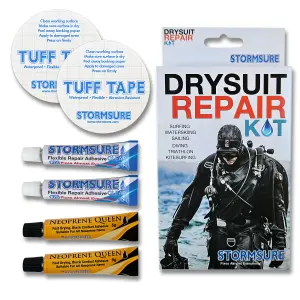 Stormsure Drysuit Repair Kit with Flexible Adhesive and TUFF Tape - Ideal for Drysuits, Semi-Drysuits, Neoprene, Latex Seals