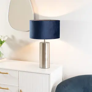 ValueLights Lexy Brushed Chrome Touch Table Lamp with Navy Blue Velvet Shade