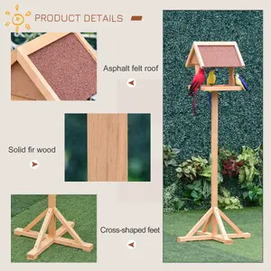 PawHut Wooden Bird Feeder w/ Cross-shaped Support Feet Weather Resistant Roof