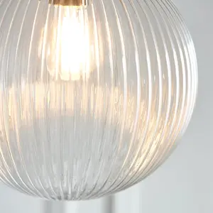 Bateson 1 - Light Globe Pendant Antique Brass/Clear Ribbed Glass / 100cm H x 25cm W x 25cm D