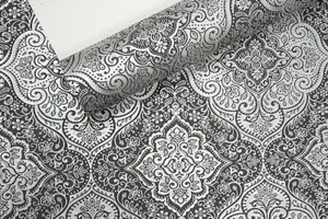 Arthouse Charcoal Black Silver Grey Damask Wallpaper Shimmer Metallic Vinyl