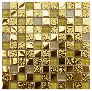 Glass mosaic on mesh for bathroom or kitchen 300mm x 300mm - Egyptian Gold