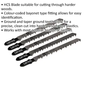 5 Pack of 100mm Hardwood Jigsaw Blades - 6 TPI Precision Cutting Set