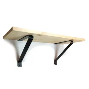 Solid Pine Rustical Shelf Primed with Black GALA Bracket 25x110cm