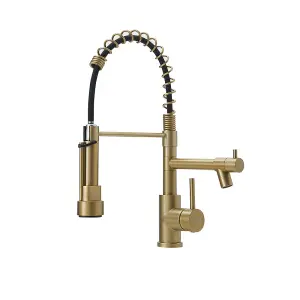 Gold Stainless Steel Pull Down Spring Spout and Pot Filler Kitchen Tap Mixer Tap