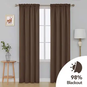 Deconovo Room Darkening Curtains Thermal Insulated Rod Pocket Energy Saving Curtains Blackout Curtains 132x214cm Brown 2 Panels