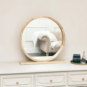 Melody Maison Round Wooden Freestanding Table Top Mirror