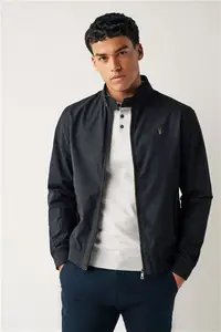 Mens Next Navy Blue Shower Resistant Check Lining Harrington Jacket - Size X-Small - Navy Blue