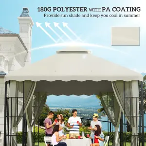 Outsunny 3m x 3m Gazebo Canopy Replacement Cover, 2-Tier Gazebo Roof, Cream