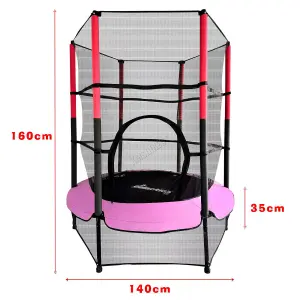 Galactica Mini Trampoline 4.5FT 55inch with Safety Net Enclosure Indoor Outdoor Children Activity Junior Trampoline Pink