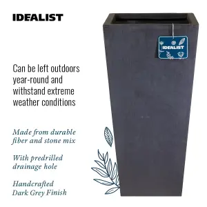 Set of 2 IDEALIST™ 38cm Tall Planter, Dark Grey Reinforced Stone Small Garden Planters, Outdoor Plant Pots H38 L18 W18 cm, 13L