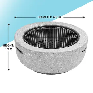 60cm Light Grey Round Fire Pit and BBQ Grill for Outdoor Gatherings