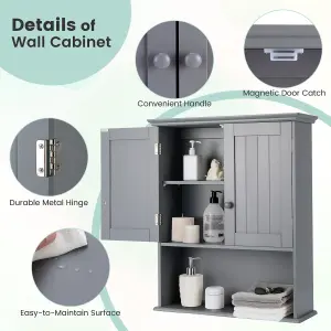 Costway Bathroom Storage Cabinet Wall Mounted Vanity Storage Cupboard w/ Adjustable Shelf