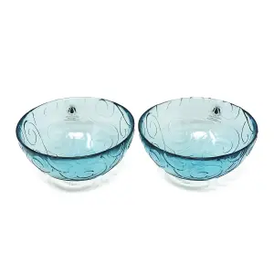 Recycled Glass Ice Blue/Clear Swirl Kitchen Dining Set of 2 Serving Bowls (Diam) 18cm