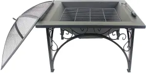 Centurion Supports KOJIN Multi-Functional Elegant Black Square Outdoor Garden and Patio Luxury Heater Fire Pit Brazier