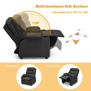 COSTWAY Kids Single Sofa Chair PU Leather Children Armchair Recliner with Cup Holders