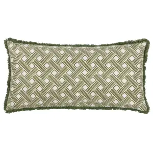 Hoem Alexa Geometric Fringed Feather Filled Cushion