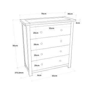 Lugo 4 Drawer Chest of Drawers Bras Drop Handle